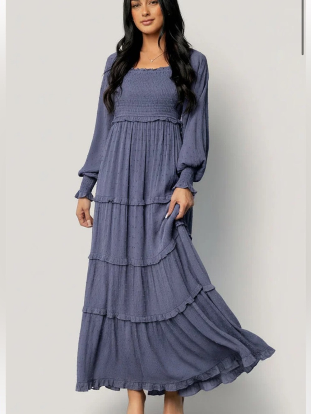 Baltic Born Amanda Smocked Dotted Maxi Dress Dusk Blue L NWT
